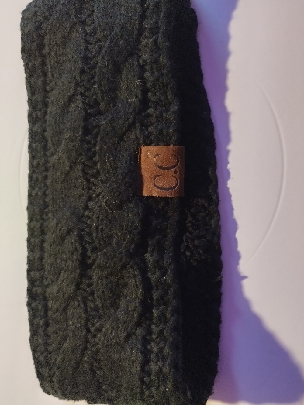 C.C® brand soft stretch cable-knit winter headband / ear warmer in black